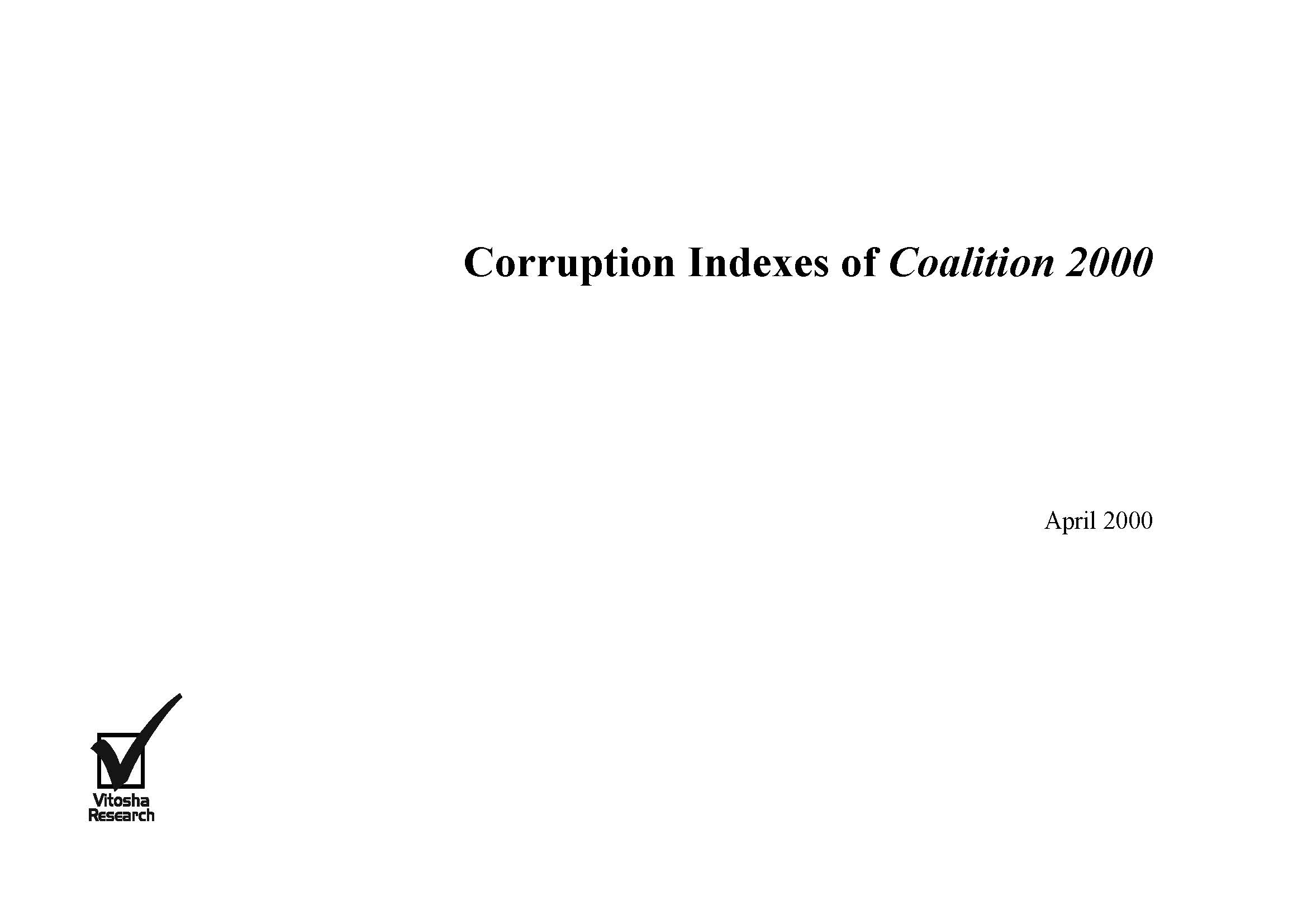 Corruption Indexes of Coalition 2000, April 2000 Cover Image