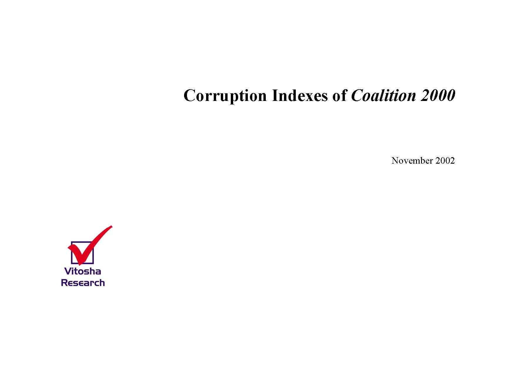 Corruption Indexes of Coalition 2000, October 2002
