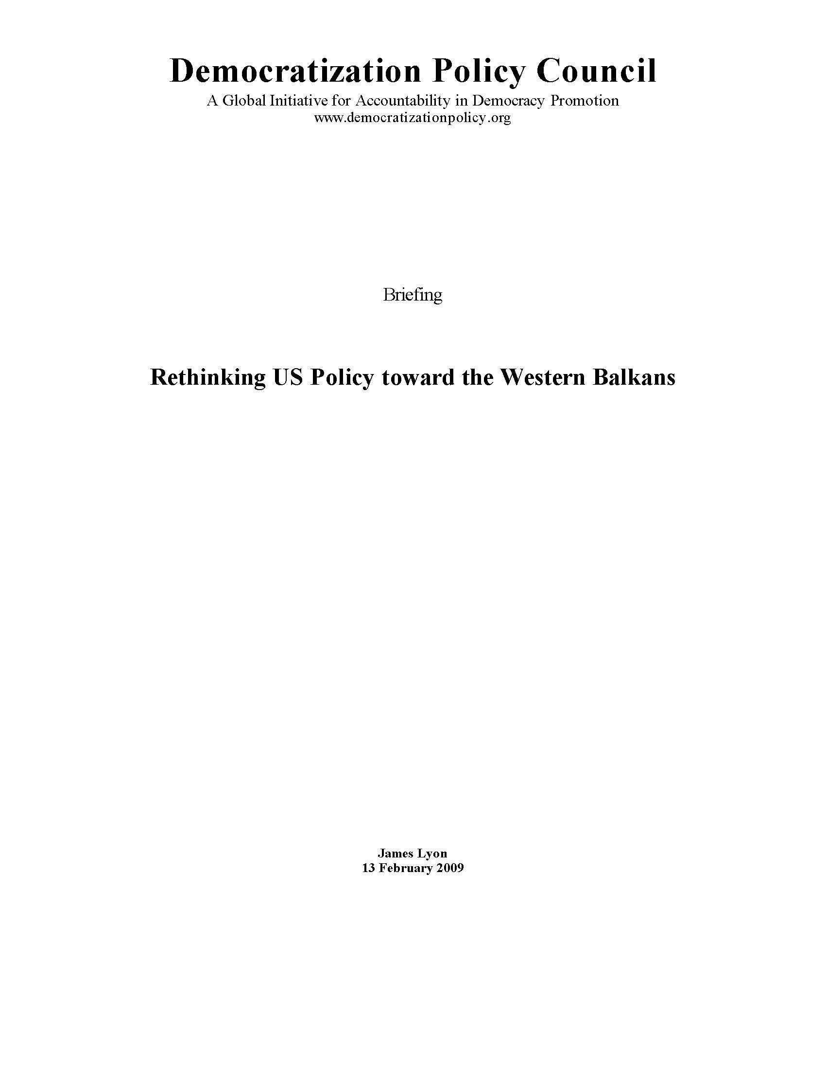№03 Rethinking US Policy toward the Western Balkans