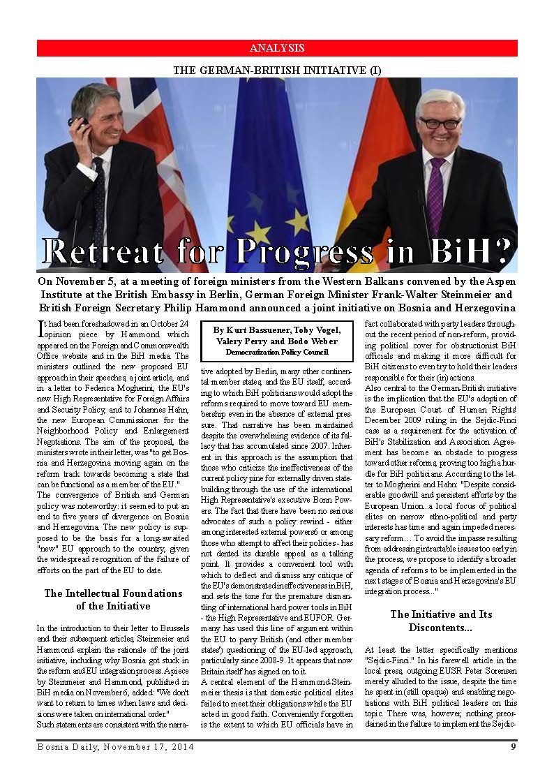 DPC BOSNIA DAILY: Retreat for Progress in BiH? Cover Image