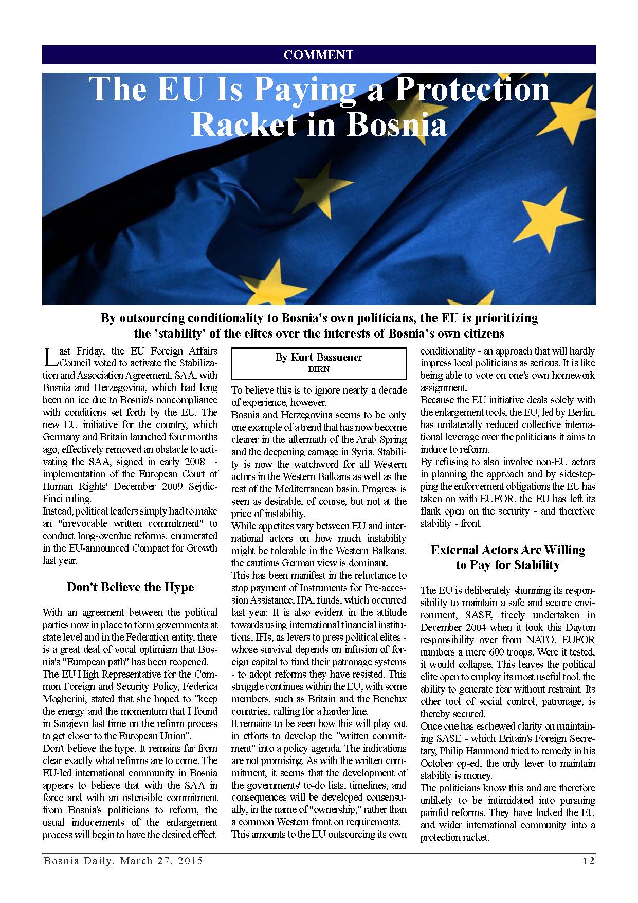 DPC BOSNIA DAILY: The EU Is Paying a Protection Racket in Bosnia Cover Image