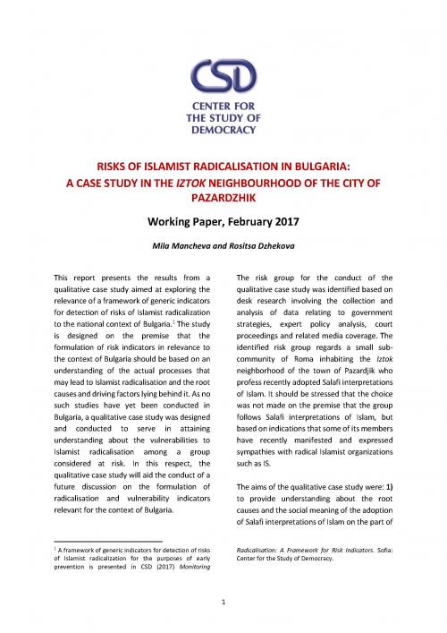 Risks of Islamist Radicalisation in Bulgaria: A Case Study in the Iztok Neighbourhood of the City of Pazardzhik Cover Image