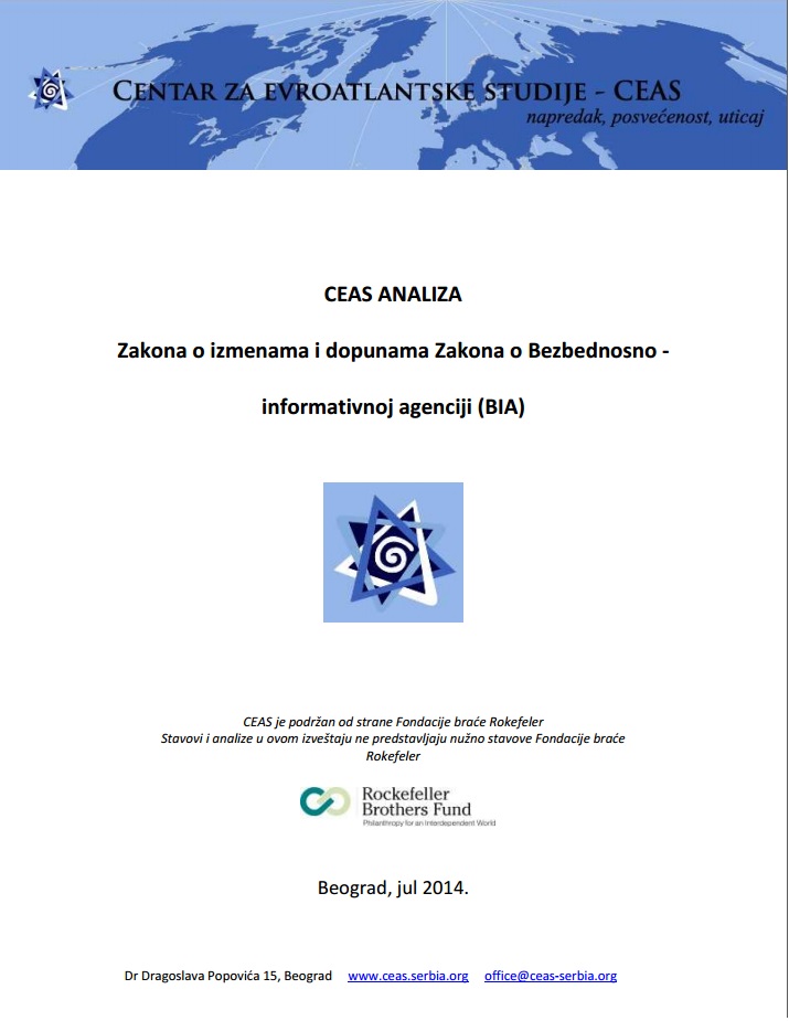 CEAS analiza Zakona o izmenama i dopunama Zakona o Bezbednosno-informativnoj agenciji