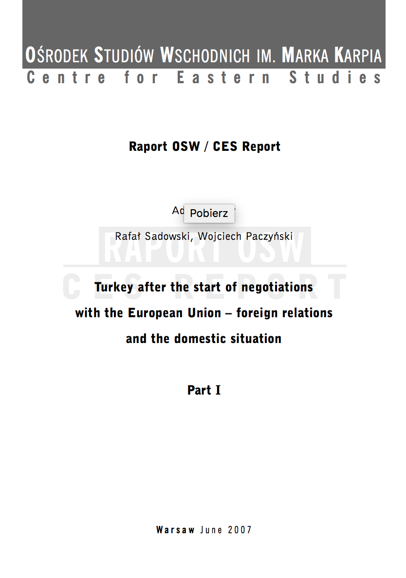 Turkey after the start of negotiations with the European Union - foreign relations and the domestic situation. PART I Cover Image