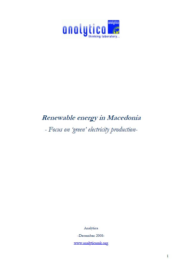 Renewable Energy in Macedonia – Focus on ‘Green’ Electricity Production