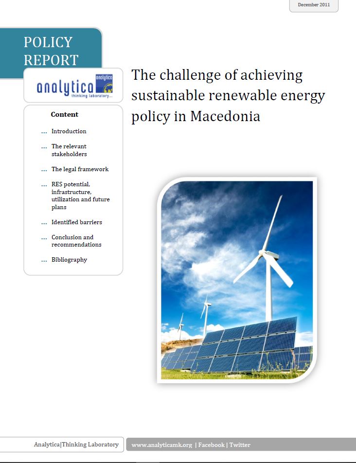 The Challenge of Achieving Sustainable Renewable Energy Policy in Macedonia Cover Image