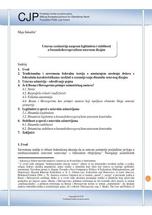 Constitutional (a)symmetry against Legitimacy and Stability in the Constitutional Design of Bosnia and Herzegovina Cover Image