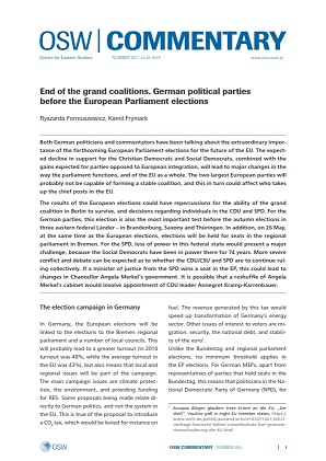 End of the grand coalitions. German political parties before the European Parliament elections