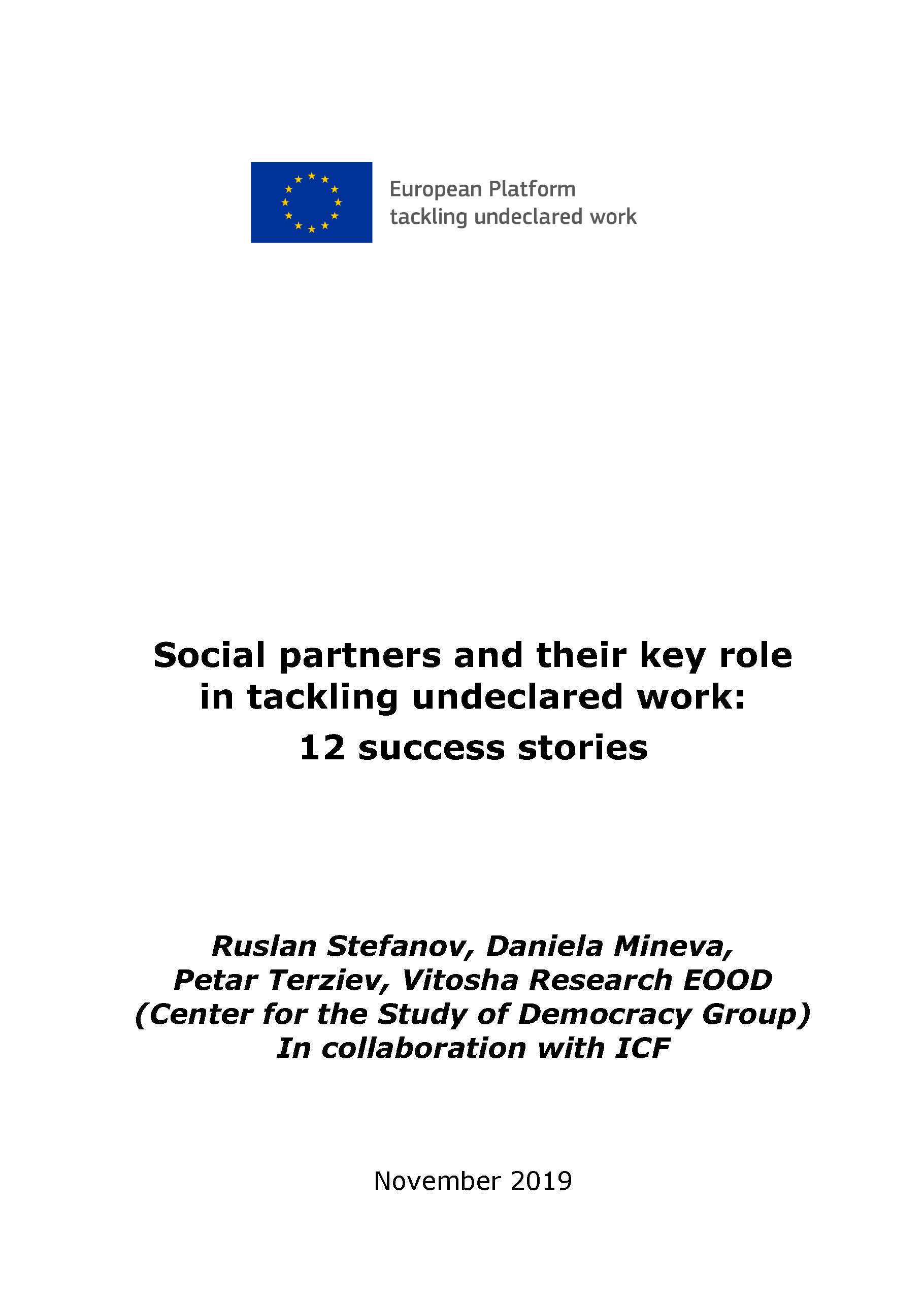 Social partners and their key role in tackling undeclared work: 12 success Cover Image