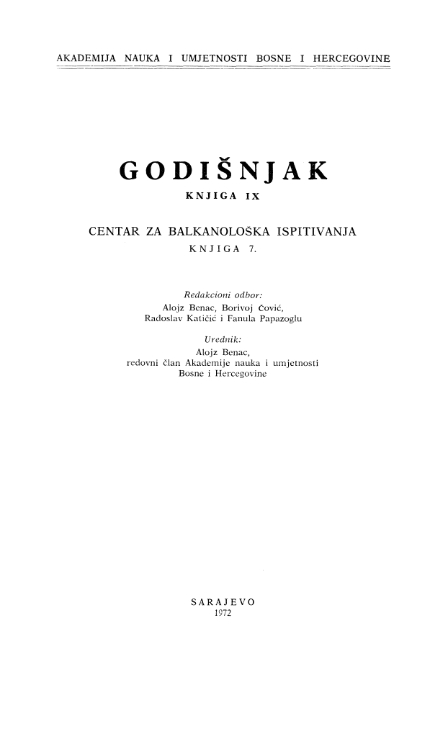 The Selection of the Current Bibliography of Papers from Paleobalkanistics in Yugoslavia (1970) Cover Image