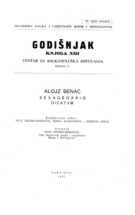 Center for Balkan Studies of the Academy of Sciences and Arts of Bosnia and Herzegovina Cover Image
