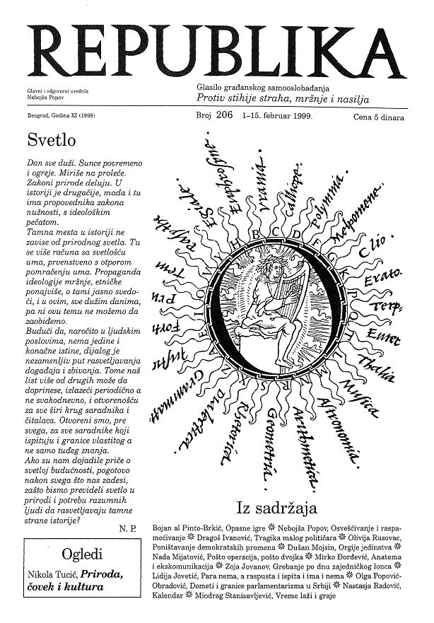 REPUBLIKA Godina XI (1999), Broj 206, 1-15. februar