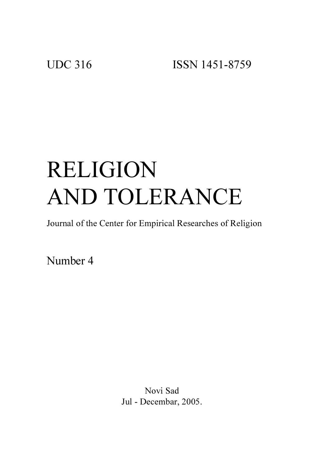 PROMOTION OF RELIGION AND TOLERANCE Cover Image