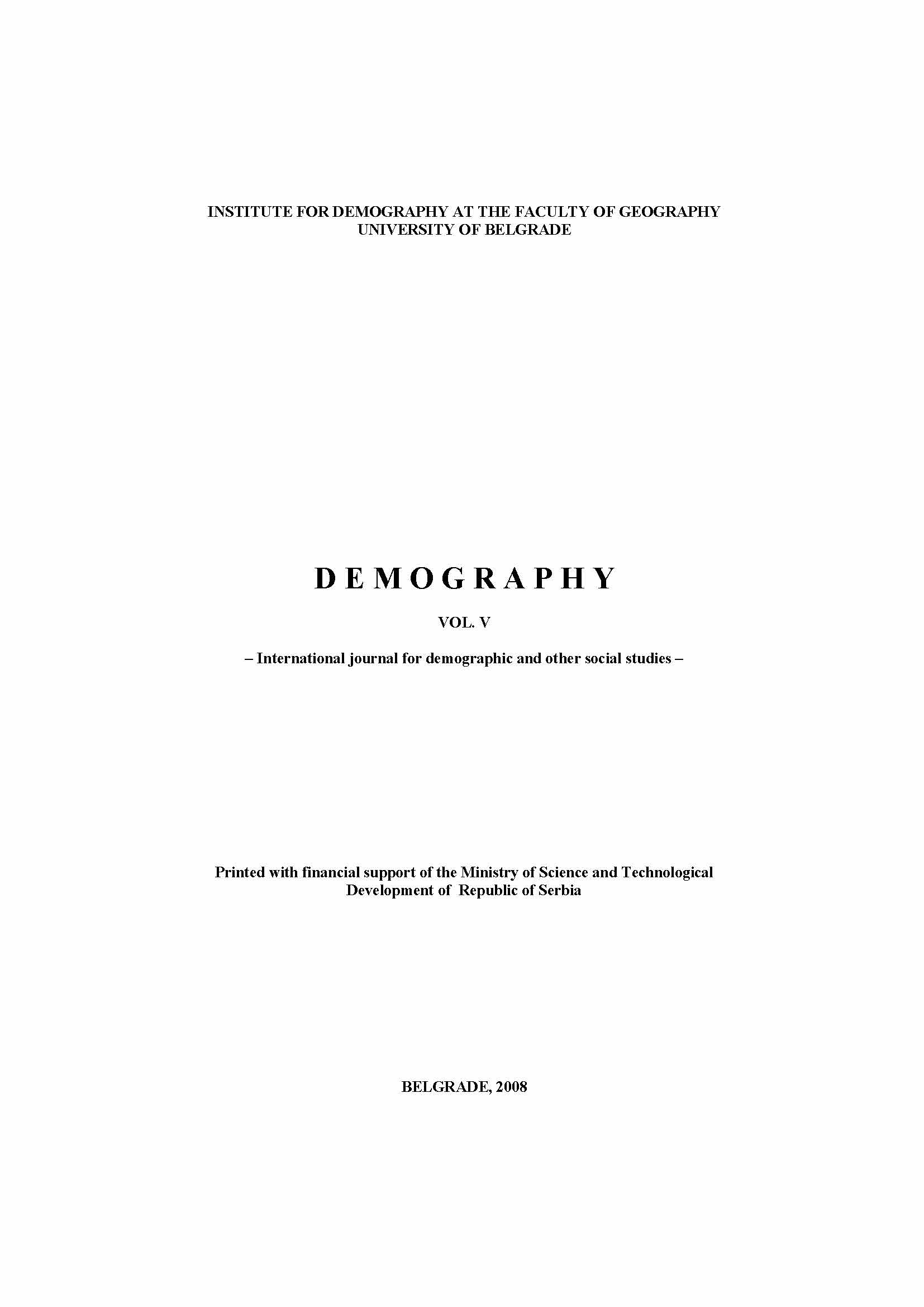 Elementary Characteristics of Demography in the Municipality of Pecinci Cover Image