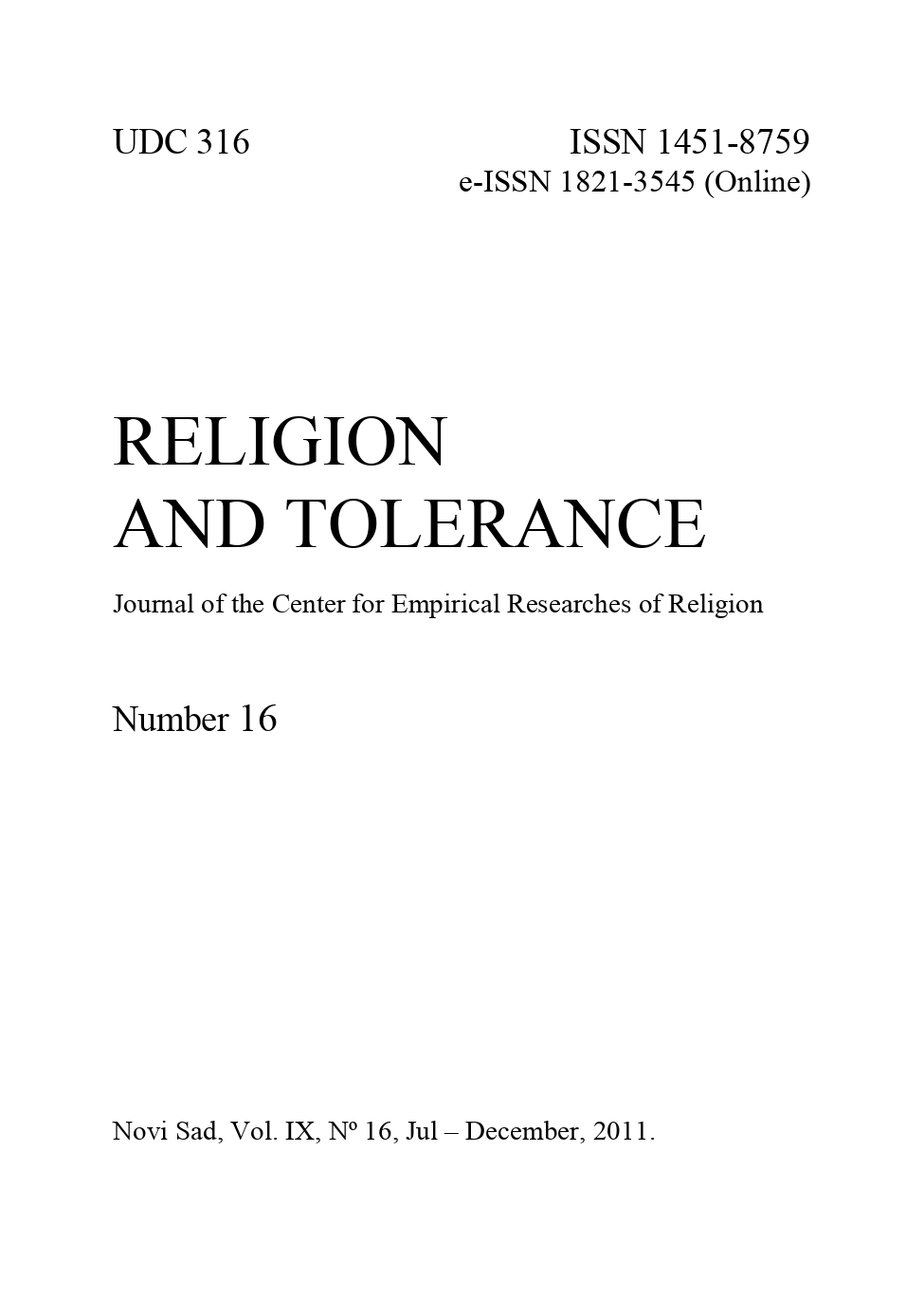 THE CHRISTIAN STUDENT MOVEMENT AS A MODEL OF TOLERANCE AND COOPERATION AMONG VARIOUS DENOMINATIONS AT THE BEGINNING OF XX CENTURY Cover Image