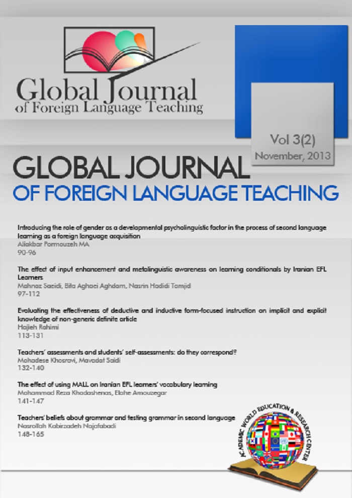 Introducing the role of gender as a developmental psycholinguistic factor in the process of second language
learning as a foreign language acquisition Cover Image
