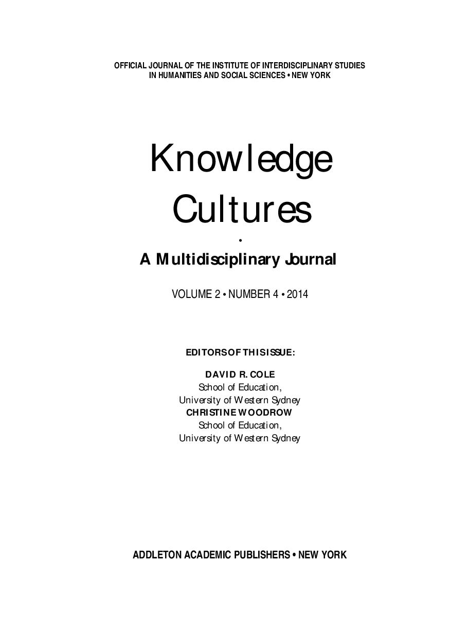 INTRODUCTION TO ‘GLOBALISATION: NOW’
• SPECIAL EDITION OF KNOWLEDGE CULTURES Cover Image