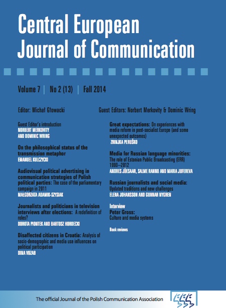 Media for the Russian language minorities: The role of the Estonian Public Broadcasting (ERR) in 1990-2012 Cover Image