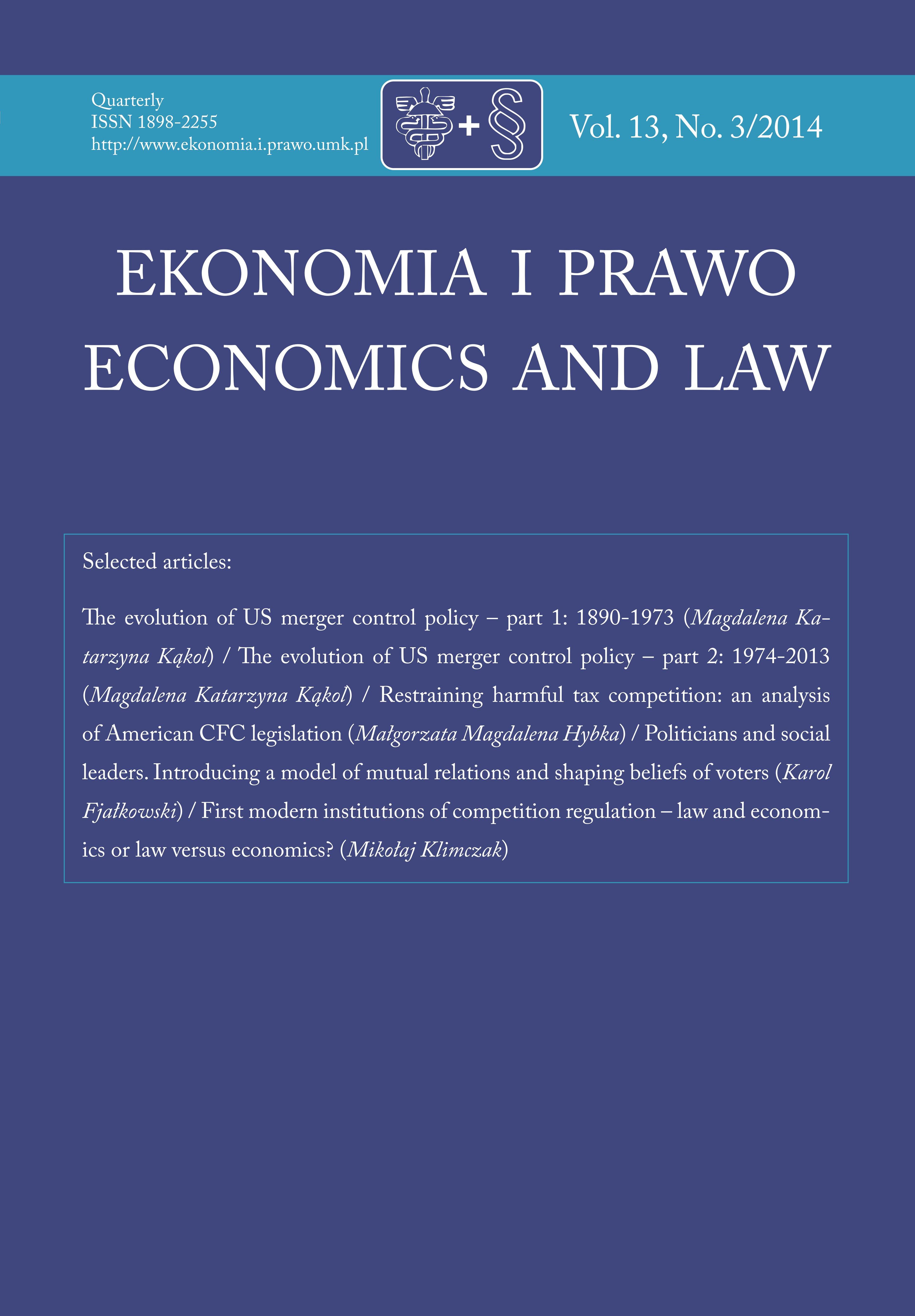FIRST MODERN INSTITUTIONS OF COMPETITION REGULATION – LAW AND ECONOMICS OR LAW VERSUS ECONOMICS? Cover Image