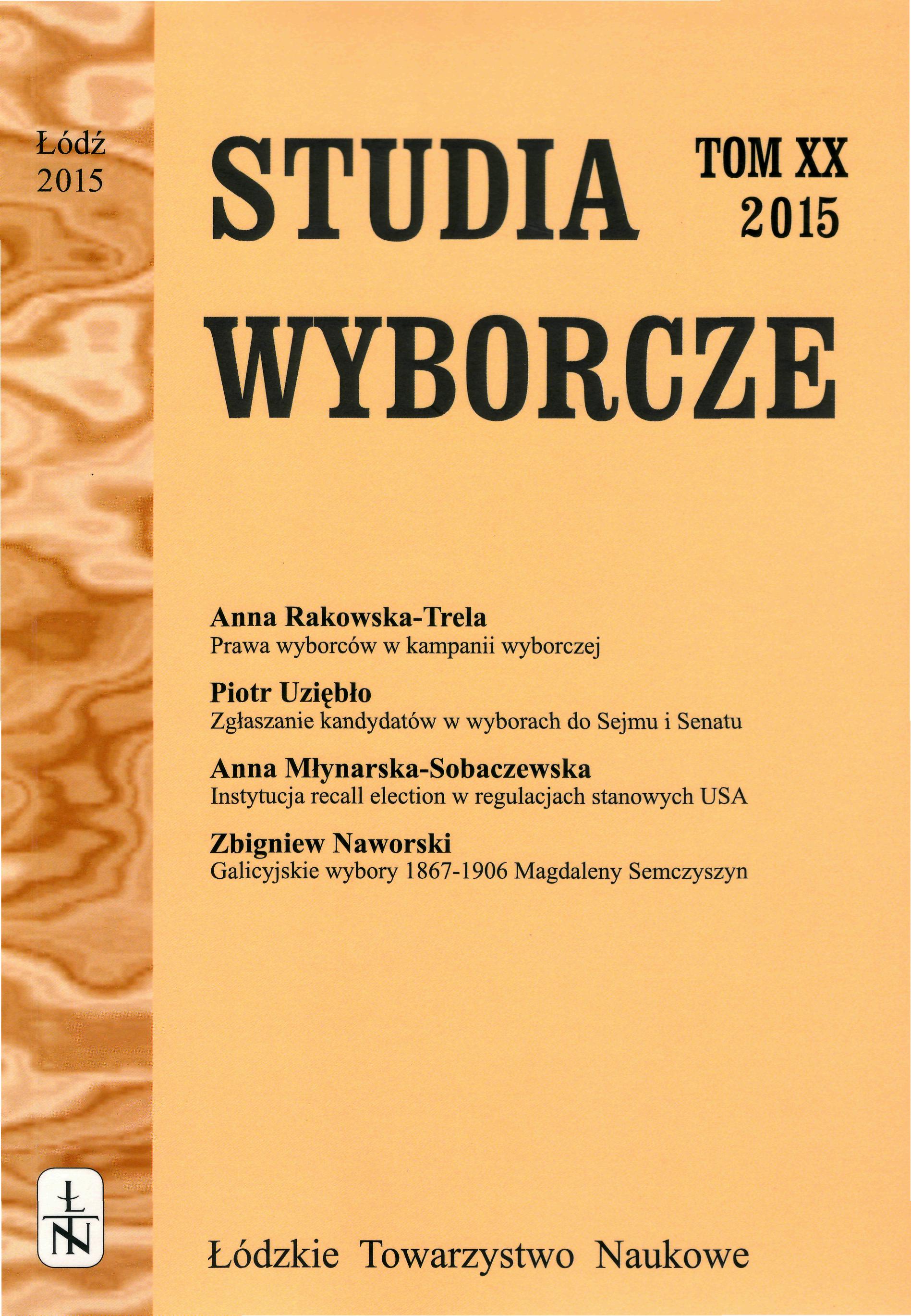 Submission of candidates for elections to the Sejm and the Senate. Selected issues Cover Image