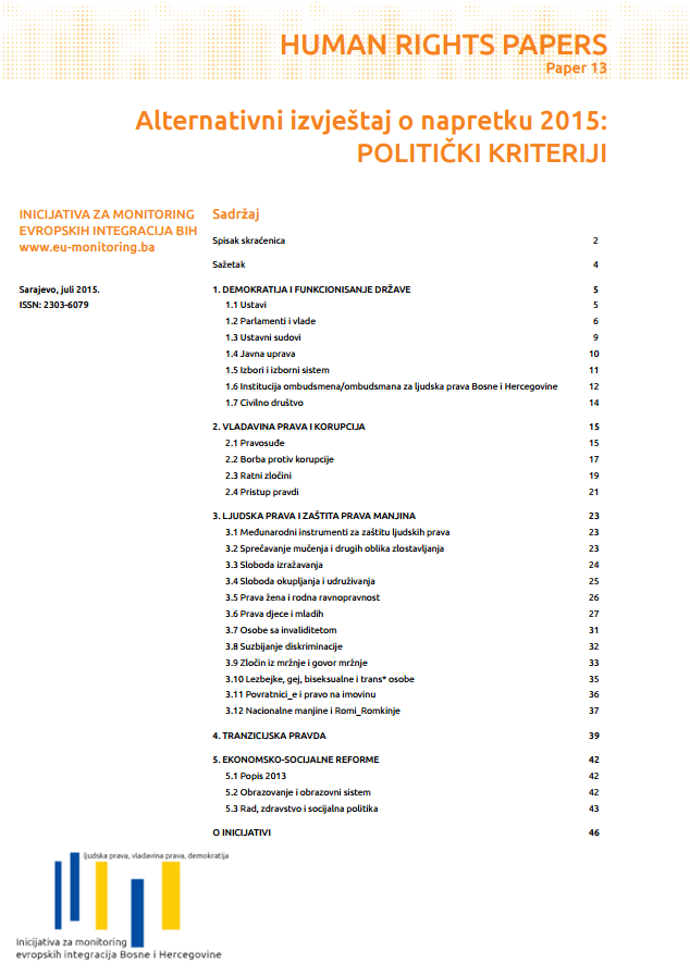 Alternativni izvještaj o napretku 2015: politički kriteriji