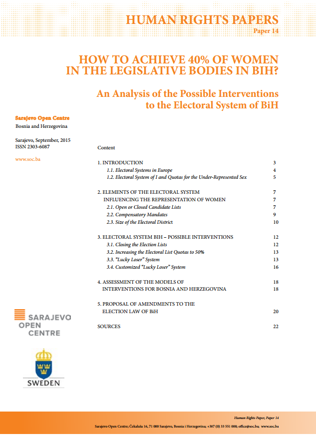 HOW TO ACHIEVE 40% OF WOMEN IN THE LEGISLATIVE BODIES IN BIH? Cover Image