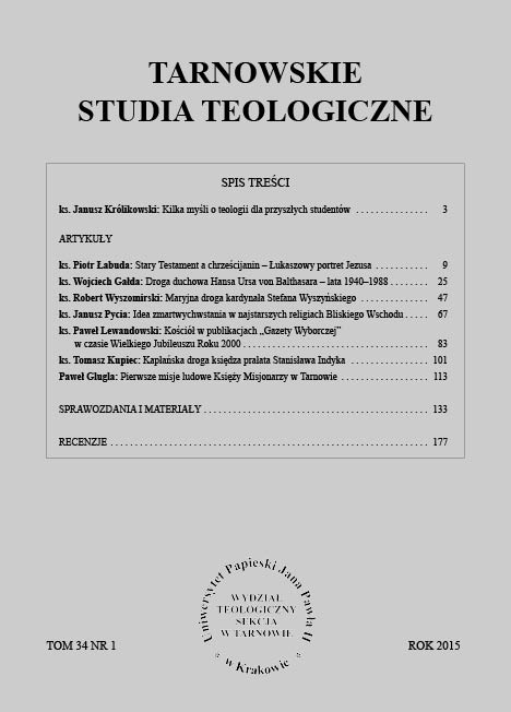 Specificity of theology at the Faculty of Theology Section in Tarnów Cover Image