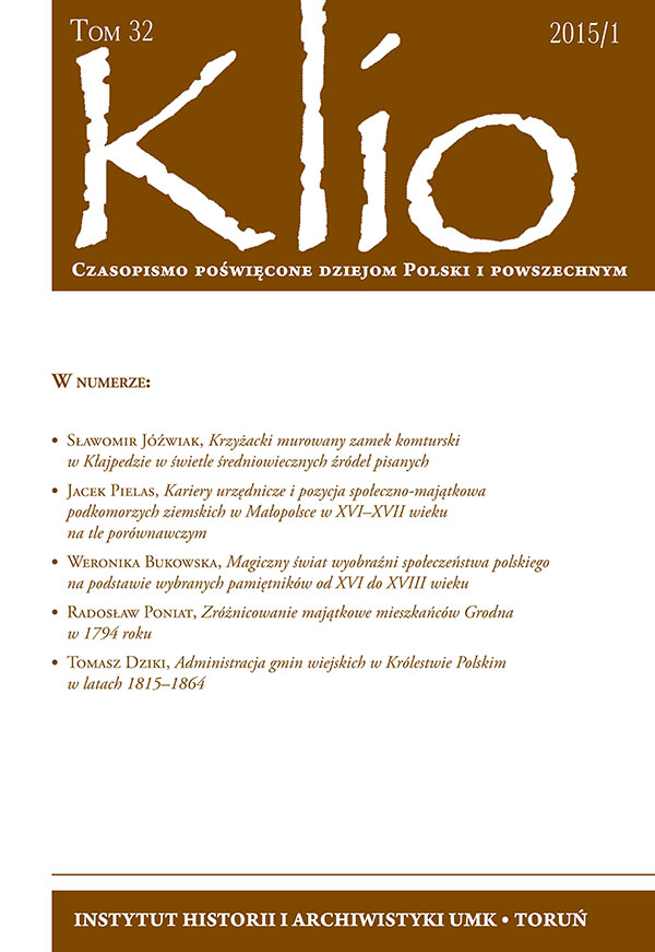 Clerical careers and the social-financial position of Chamberlains of the Land in Lesser Poland in the 16th and 17th centuries from a comparative perspective Cover Image
