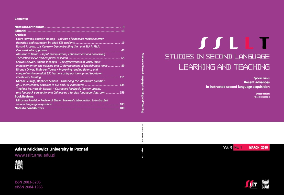 Corrective feedback, learner uptake, and feedback perception in a Chinese as a foreign language classroom Cover Image