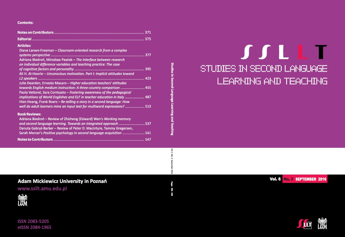 Working memory and second language learning.
Towards an integrated approach Cover Image