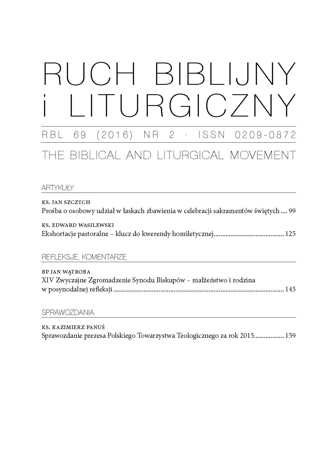 Report from the Chair of the Polish Theological Society for 2015 Cover Image