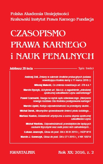 The repeal of Article 59a of Polish Criminal Code and the question of the so-called abolished social harmfulness of a prohibited act Cover Image