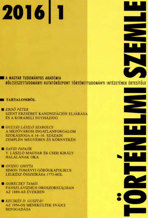 The Customary Law of Real Estate Trade in Market Towns in the 14th to 16th Centuries. The Case of Zemplén County and its Region Cover Image