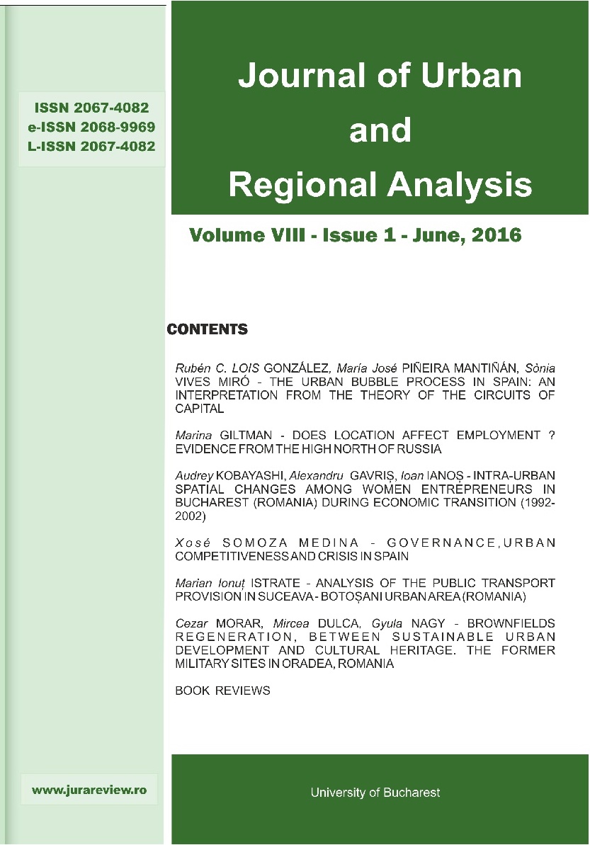 INTRA-URBAN SPATIAL CHANGES AMONG WOMEN ENTREPRENEURS IN BUCHAREST (ROMANIA) DURING ECONOMIC TRANSITION (1992-2002) Cover Image