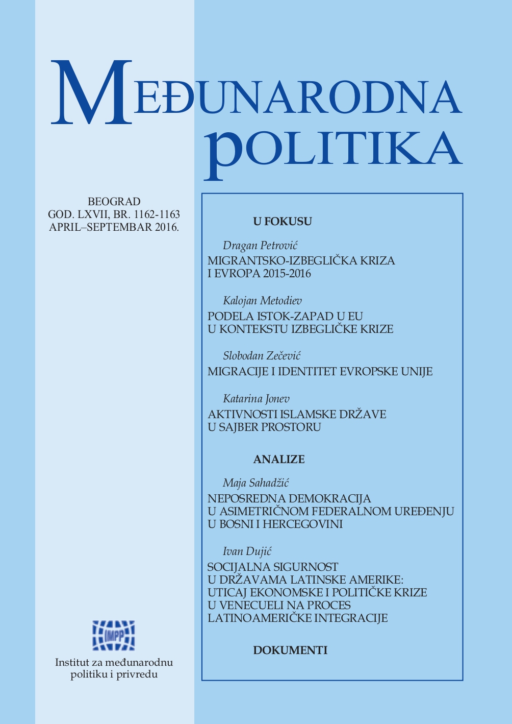 Impact of europeanization on the adoption of civil (supranational) identity in the Republic of Macedonia Cover Image