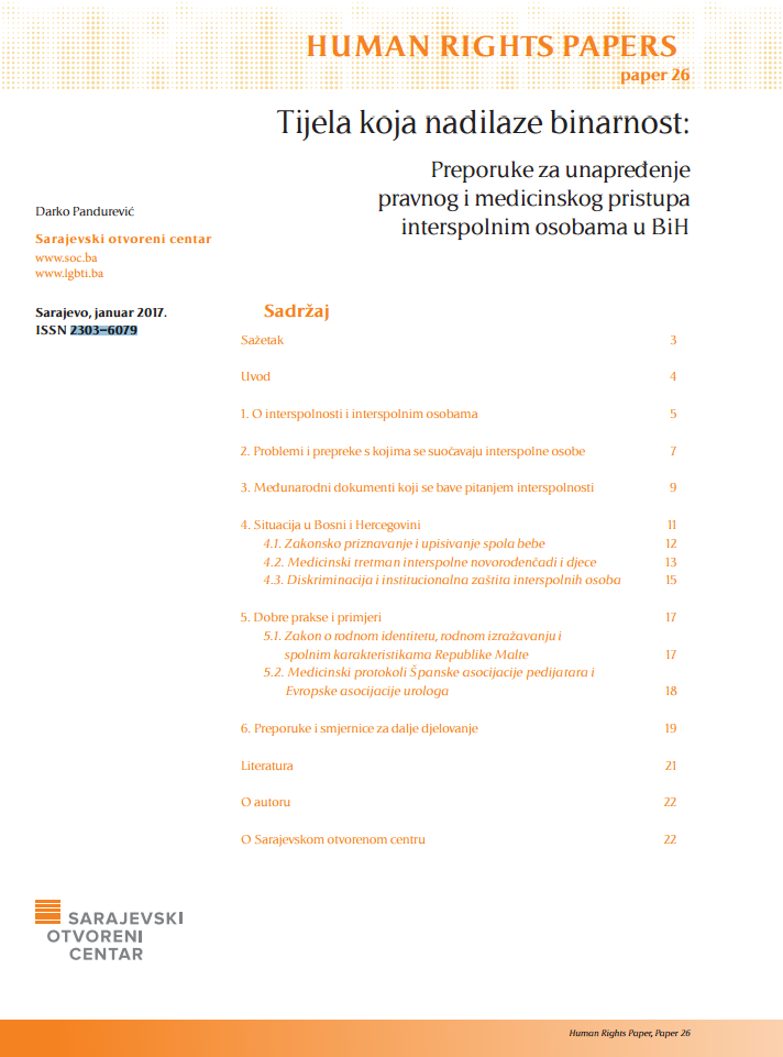 Bodies that go beyond binary: Recommendations for improvement of the legal and medical access to intersex persons in BiH Cover Image