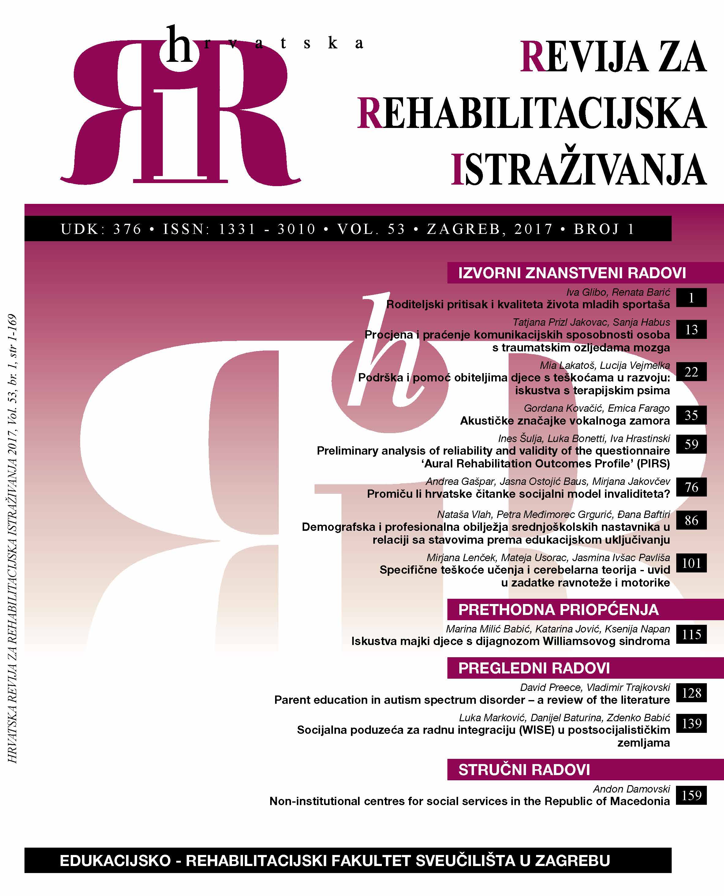 Preliminary analysis of reliability and validity of the questionnaire "Aural Rehabilitation Outcomes Profile" (PIRS) Cover Image