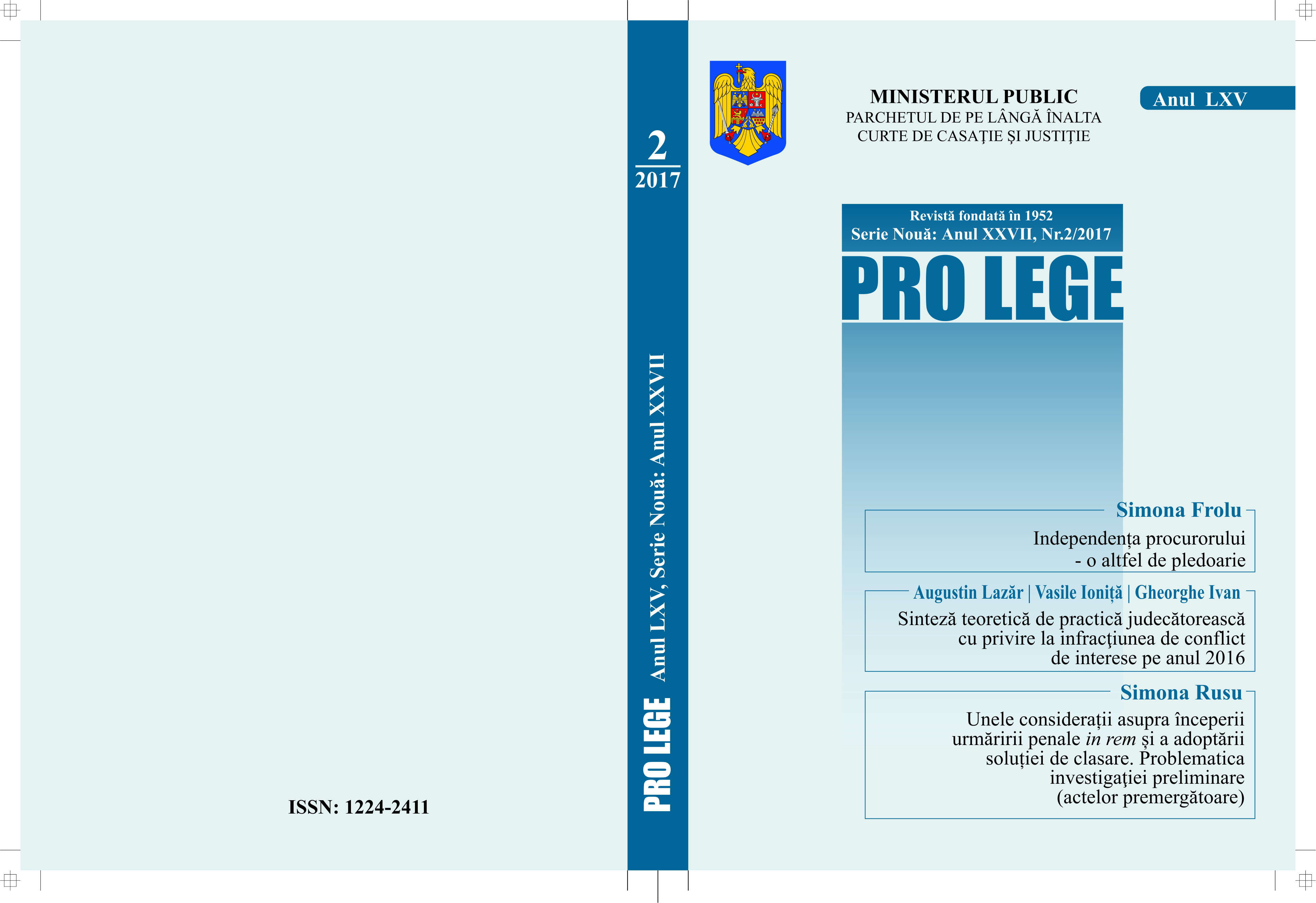 Considerations on the initiation of criminal prosecution in rem and the adoption of the quashing solution. The subject matter of preliminary investigation (preparatory measures) Cover Image