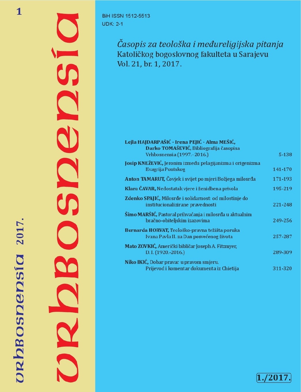 Bibliography of the journal Vrhbosnensia (1997 - 2016) Cover Image