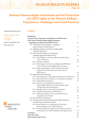 National Human Rights Institutions and the Protection of LGBTI rights in the Western Balkans – Experiences, Challenges and Good Practices Cover Image