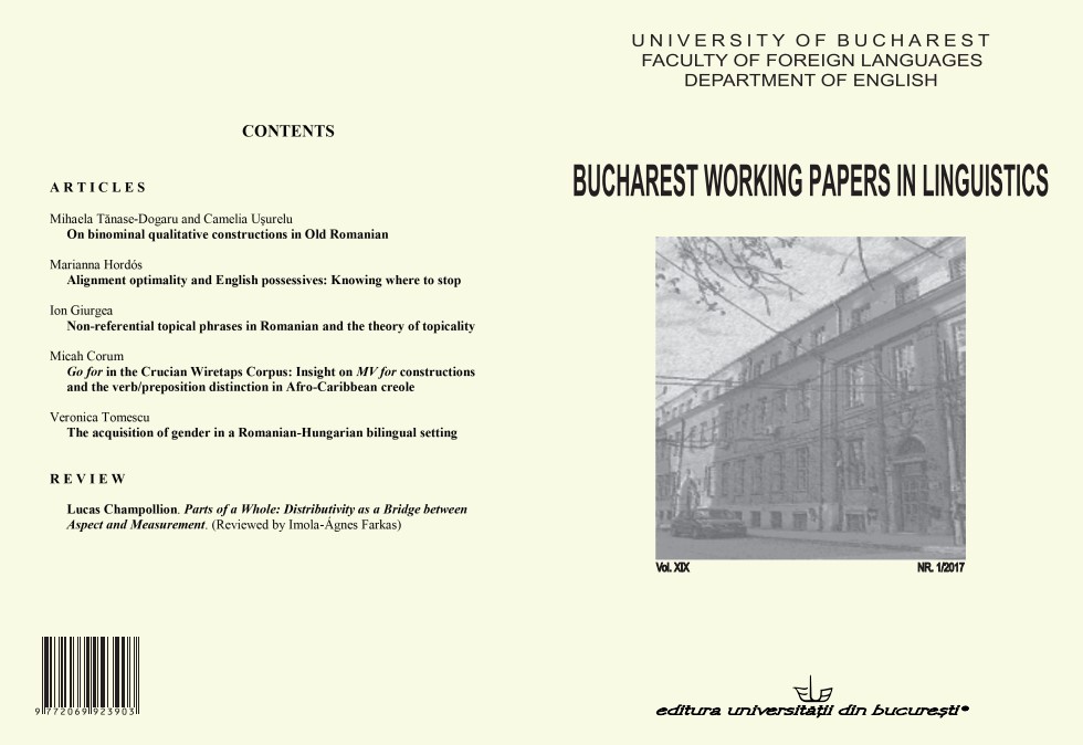 GO FOR IN THE CRUCIAN WIRETAPS CORPUS: INSIGHT ON MV FOR CONSTRUCTIONS AND THE ERB/PREPOSITION DISTINCTION IN AFRO-CARIBBEAN CREOLE Cover Image