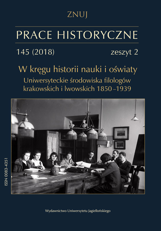 THE DEVELOPMENT OF PHILOLOGICAL RESEARCH IN CLASSICAL PHILOLOGY AND GERMANIC, ROMANCE AND ENGLISH STUDIES AT THE UNIVERSITIES OF KRAKOW AND LVIV IN THE YEARS 1850–1918 Cover Image