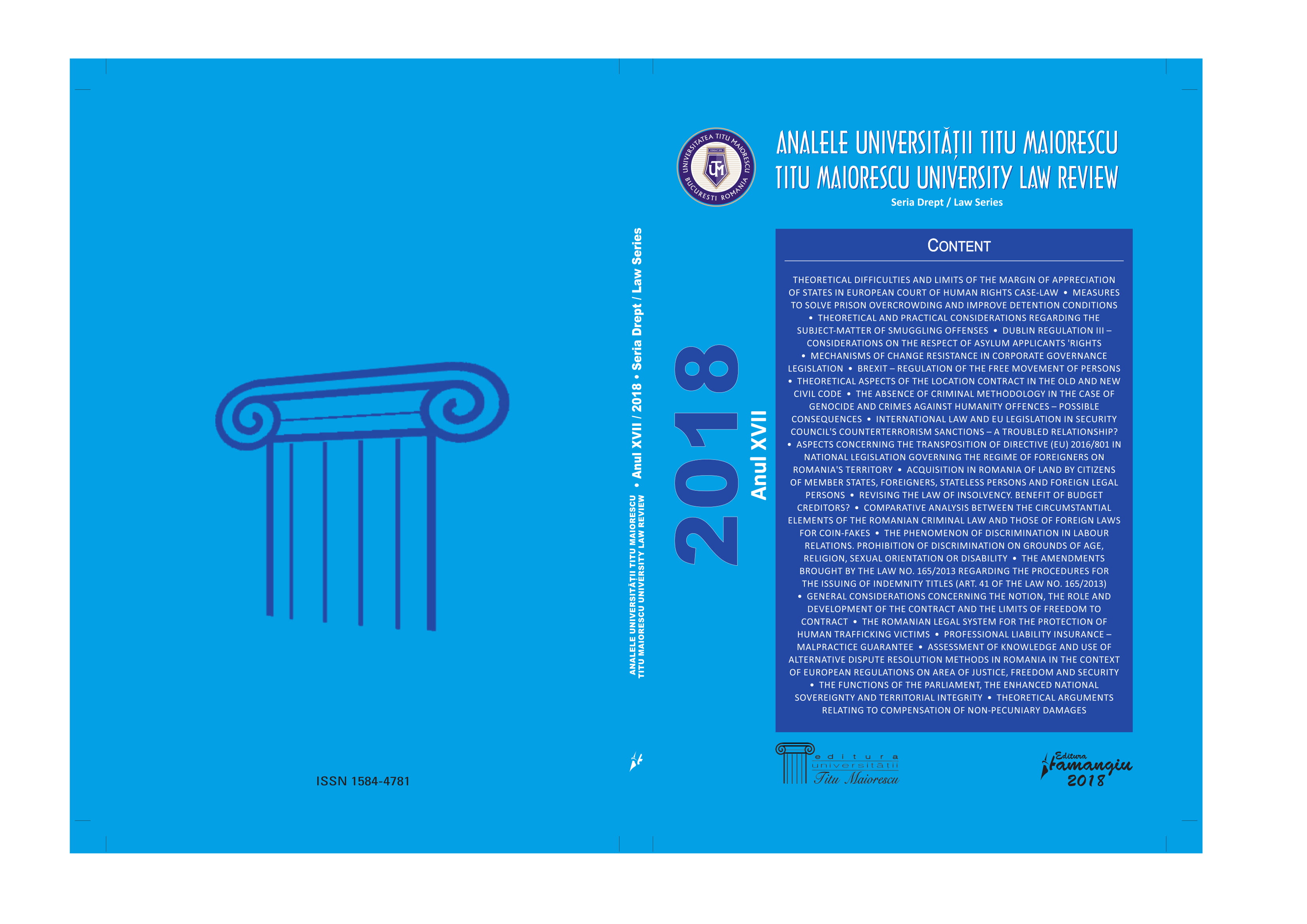 ACQUISITION IN ROMANIA OF LAND 
BY CITIZENS OF MEMBER STATES, 
FOREIGNERS, STATELESS PERSONS 
AND FOREIGN LEGAL PERSONS Cover Image