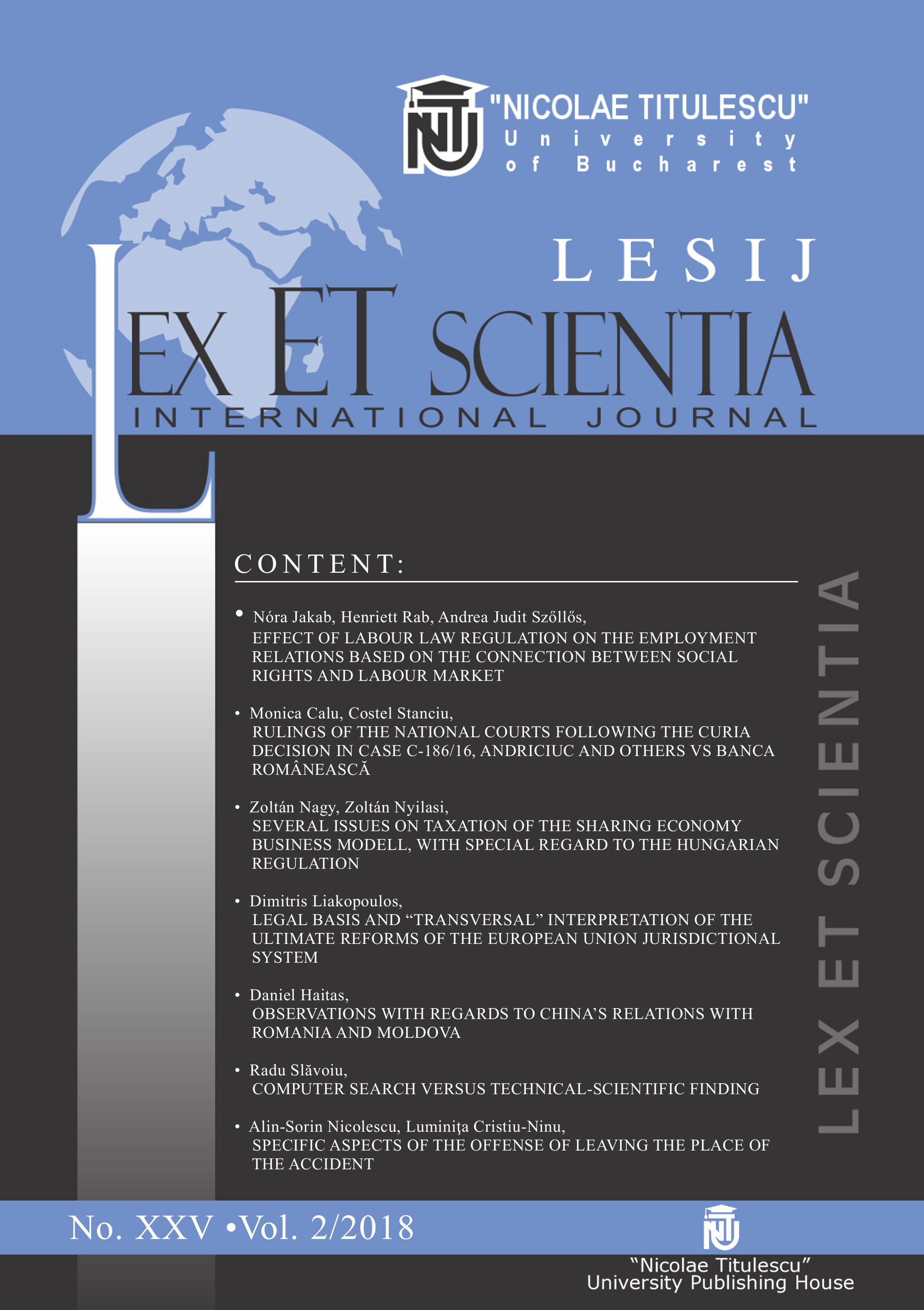 LEGAL BASIS AND “TRASVERSAL” INTERPRETATION OF THE ULTIMATE REFORMS OF THE EUROPEAN UNION JURISDICTIONAL SYSTEM Cover Image