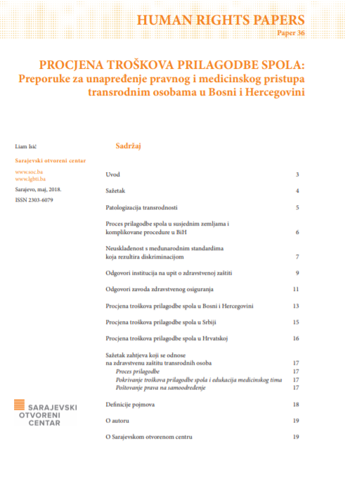 COST ESTIMATES OF SEX ADJUSTMENT: Recommendations for improving legal and medical approaches to transgender people in Bosnia and Herzegovina Cover Image