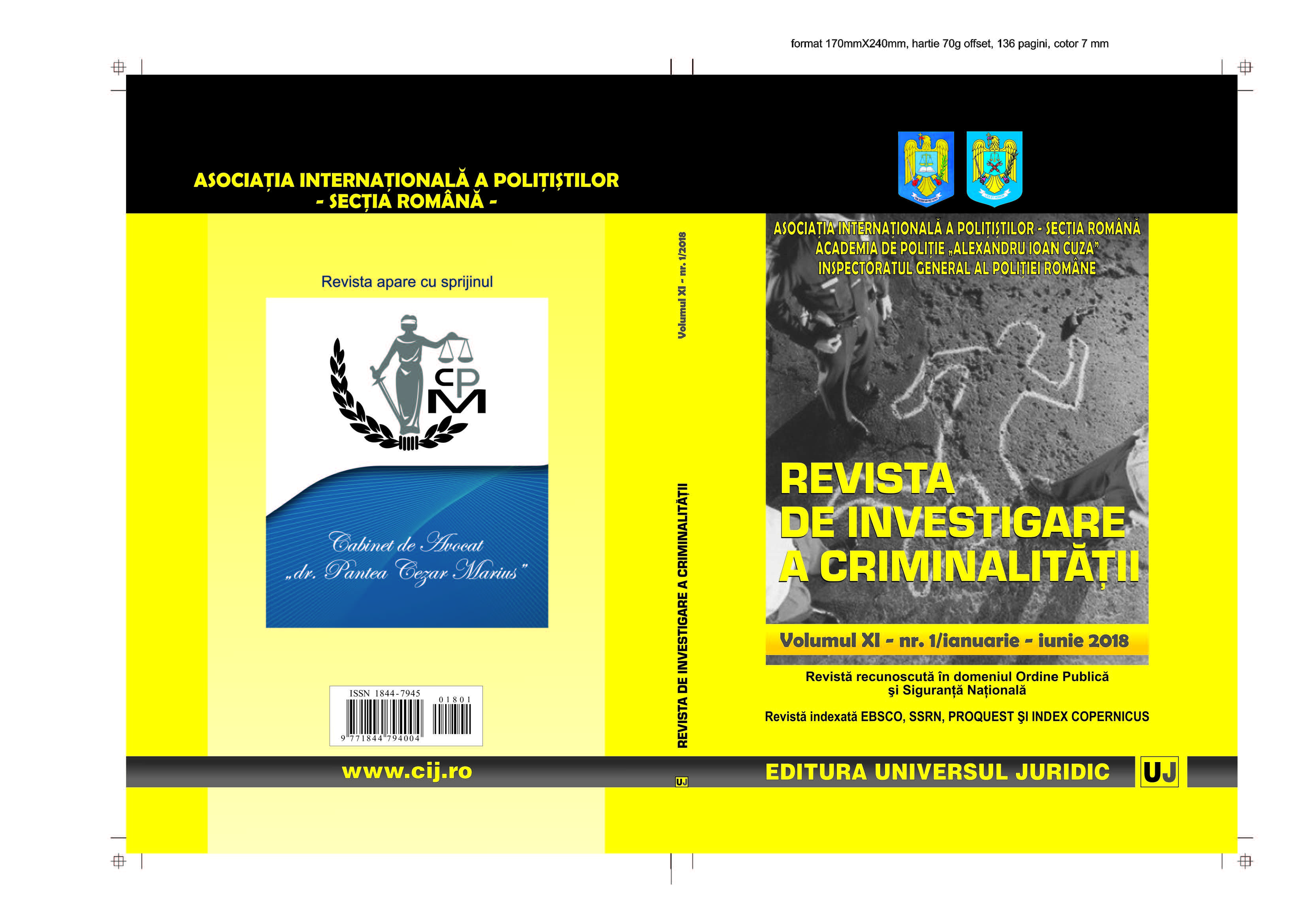 SOME CONSIDERATIONS REGARDING THE COMPETENCE OF STRUCTURES CONDUCTING CRIME INVESTIGATION ACTIVITIES Cover Image