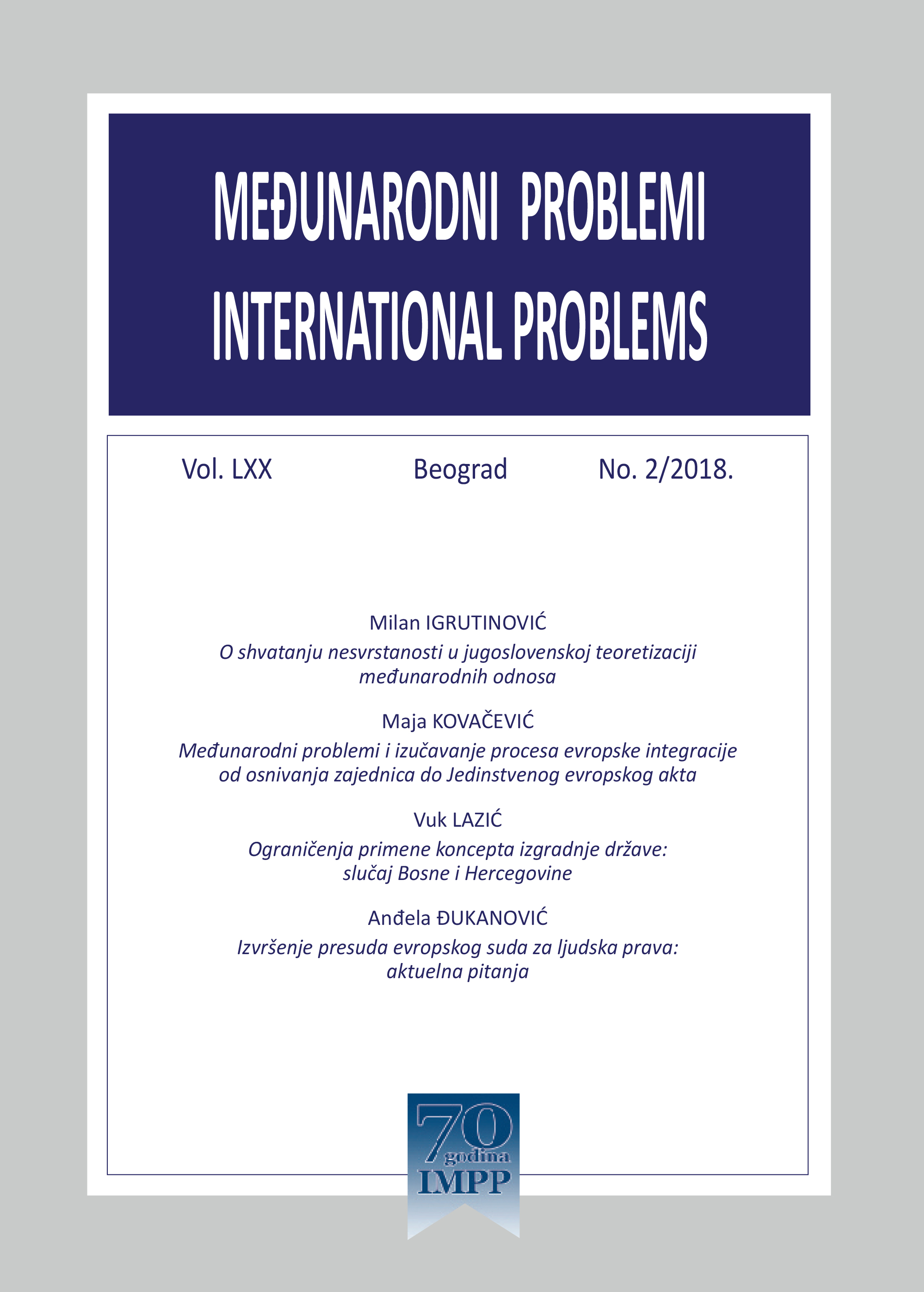 ON UNDERSTANDING THE NON-ALIGNMENT IN YUGOSLAV THEORISATION OF INTERNATIONAL RELATIONS Cover Image