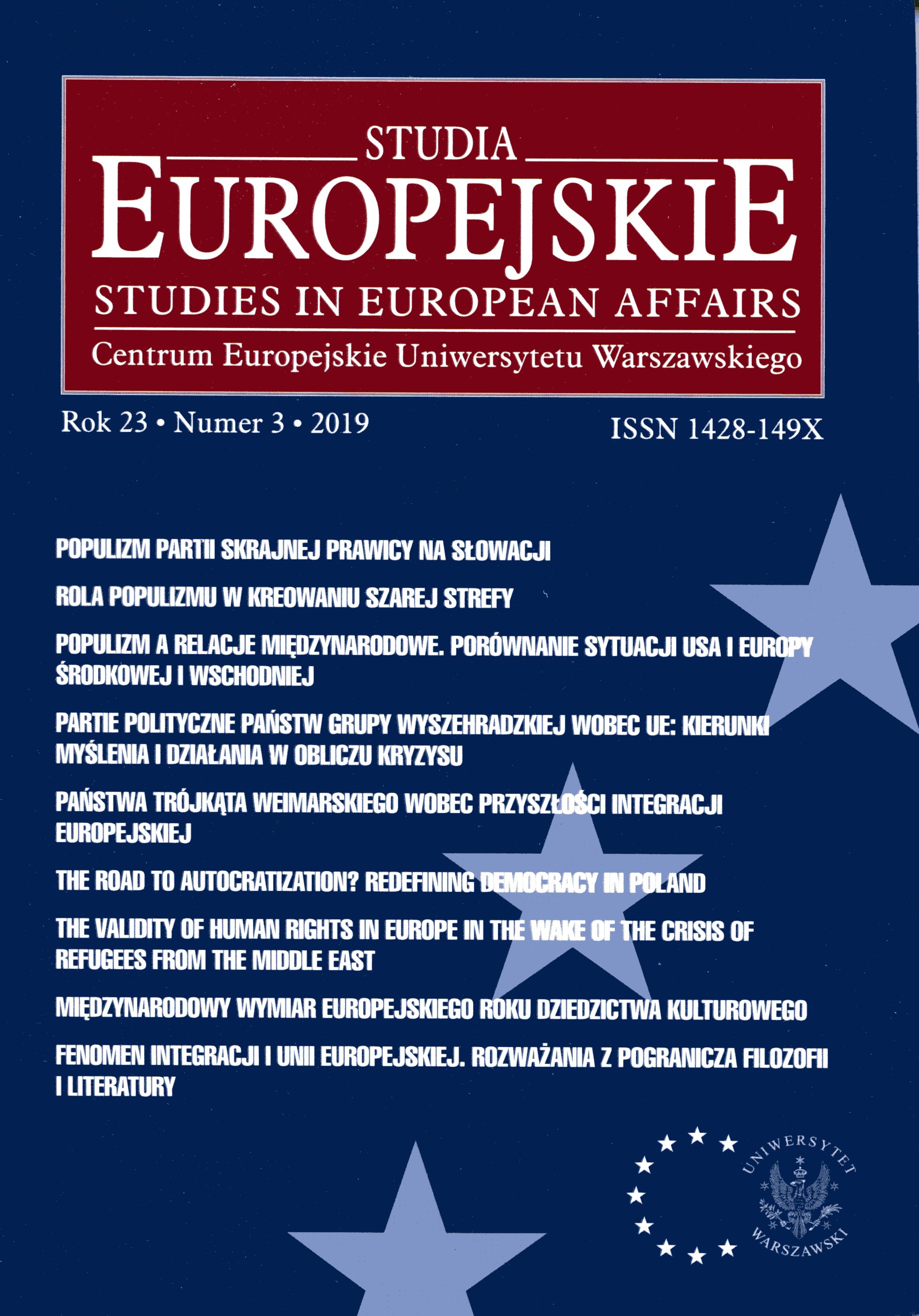 Fenomen integracji i Unii Europejskiej. Rozważania z pogranicza filozofi i i literatury