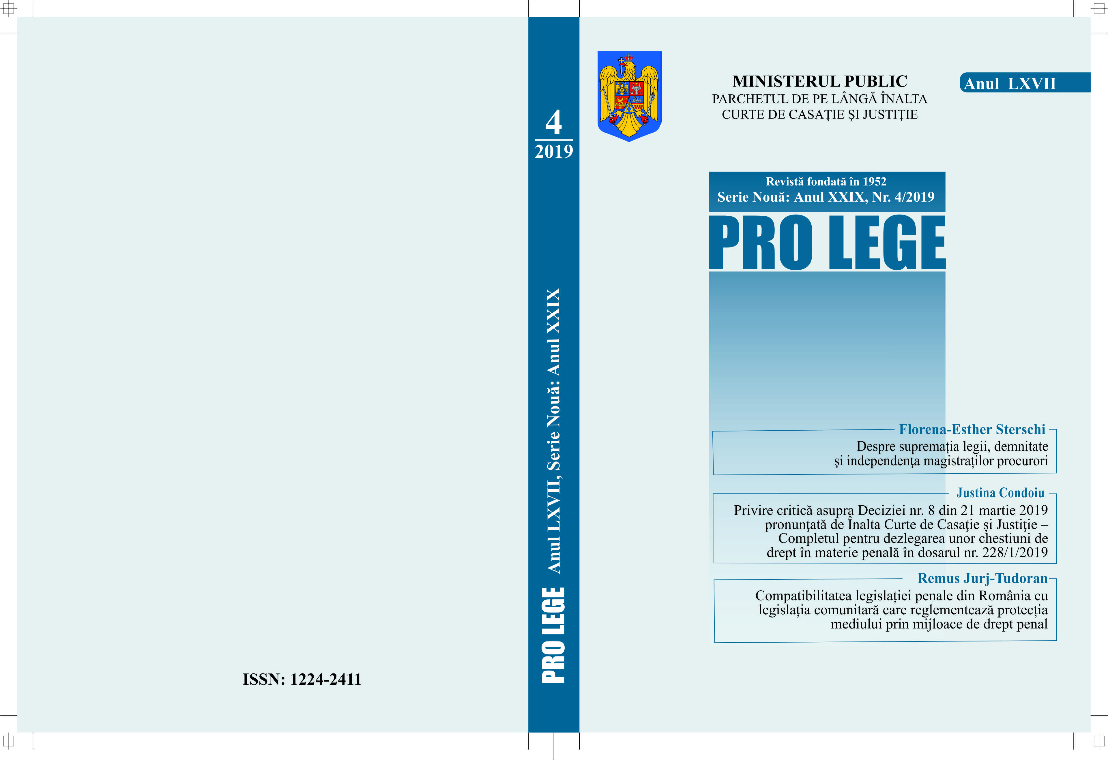 Theoretical and practical aspects regarding the compensation for the damages caused by the improper conditions of detention from the perspective of applying the provisions of Art. 3 of the European Convention for the Protection of Human Rights Cover Image