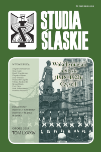 The Union of Supporters of Upper Silesia in Praszka as a source of information about the situation in the poviats of Olesno and Kluczbork in the years 1920–1921 Cover Image